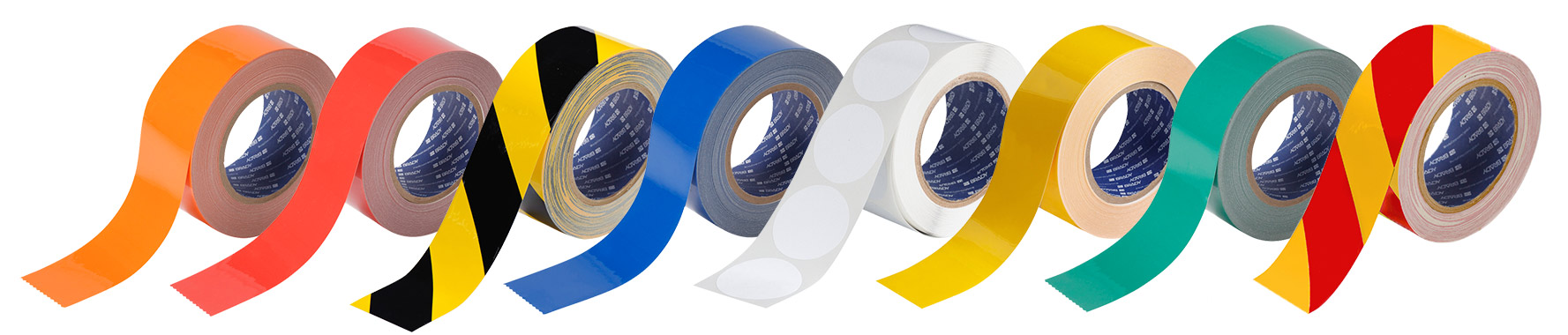 Products from the ToughStripe Floor Tape family. There are several colors and patterns to choose from.