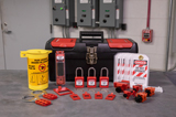 A comprehensive lockout tagout tool kit featuring an array of lock-out tag-out devices and essential safety equipment for various tasks.