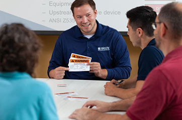 An instructor gives a Brady workplace safety training.