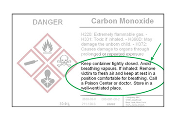 A diagram of a GHS label with precautionary statements highlighted.