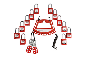 Kit with multiple red padlocks