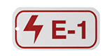 Close-up image of a white and red valve tag labeled E-1 for energy source identification.