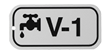 Close-up image of a white and black valve tag labeled V-1 for chemical identification.