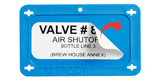 A plastic valve tag with a label being peeled away displaying an air shut of identification message.