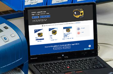 Laptop showing the printer support page for a Brady printer